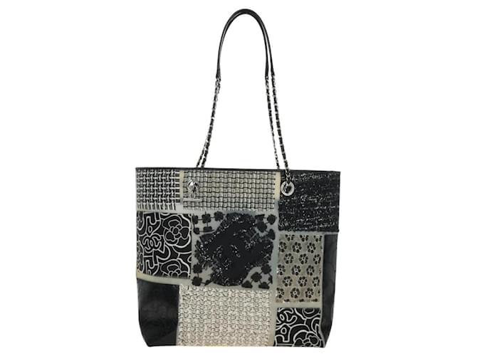 CHANEL Patchwork Tote Bag rubber Black Silver CC - vista 2