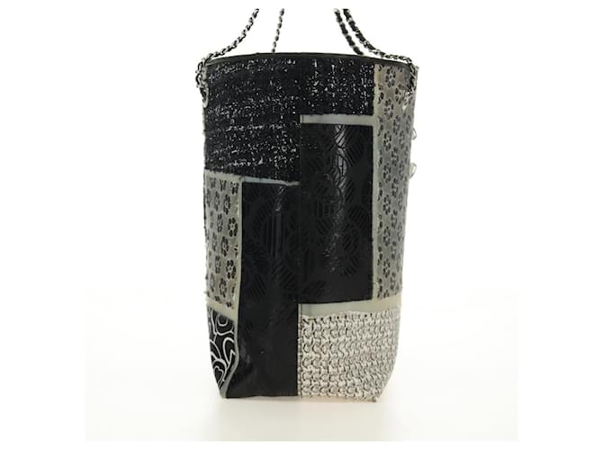 CHANEL Patchwork Tote Bag rubber Black Silver CC - vista 4