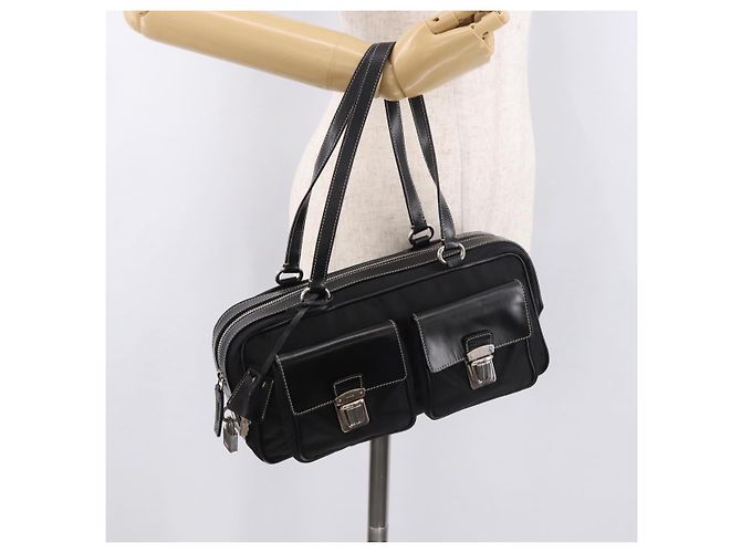 PRADA Schultertasche Nylon Black Silver - Ansicht 27