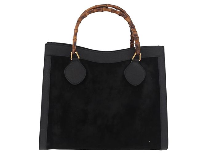 GUCCI Bamboo Hand Bag Suede Black Gold - vista 13