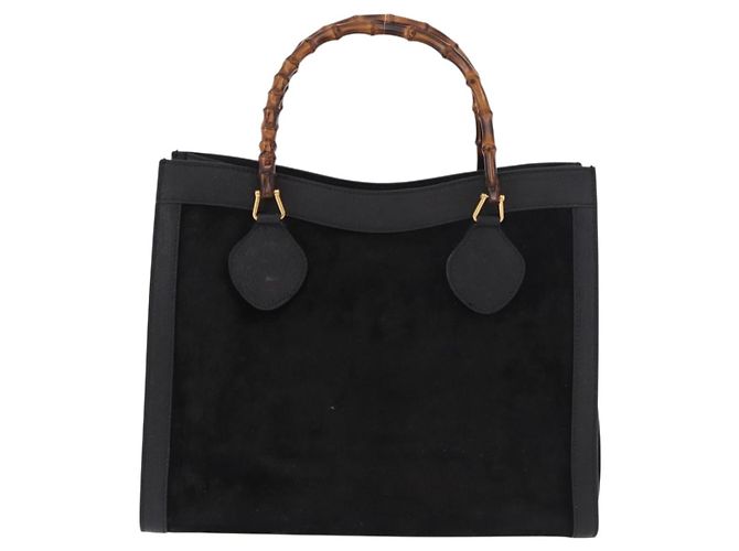 GUCCI Bamboo Hand Bag Suede Black Gold - vista 2