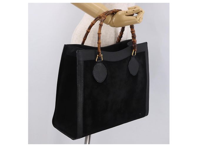 GUCCI Bamboo Hand Bag Suede Black Gold - vista 21