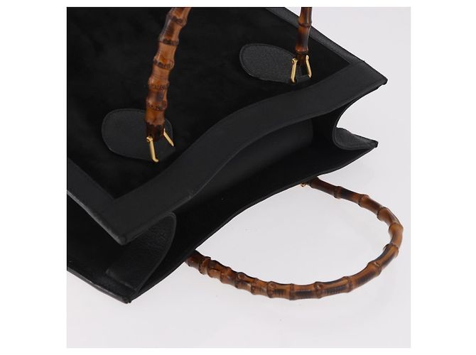 GUCCI Bamboo Hand Bag Suede Black Gold - vista 6