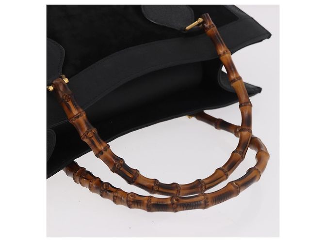 GUCCI Bamboo Hand Bag Suede Black Gold - vista 7