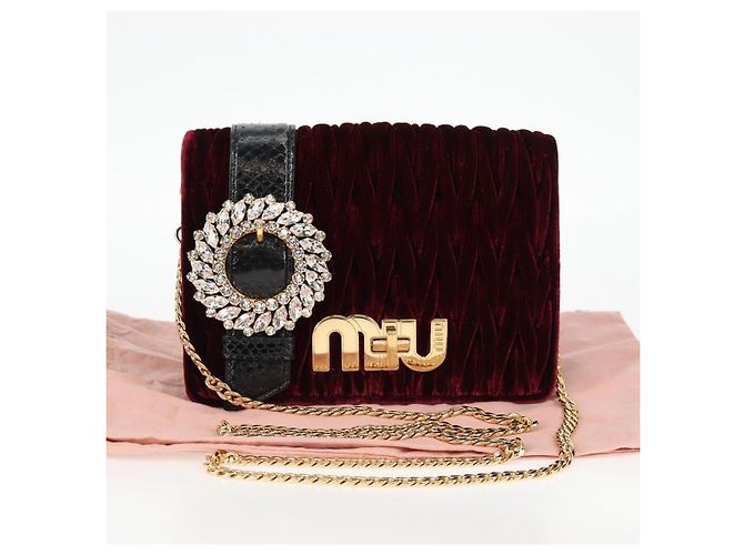 Miu Miu Matelasse Bijoux Shoulder Bag Velor Wine Red Gold - view 12