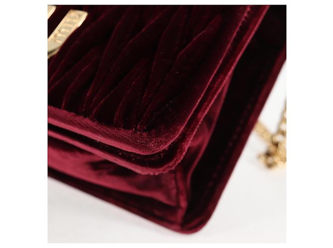Miu Miu Matelasse Bijoux Shoulder Bag Velor Wine Red Gold - view 16