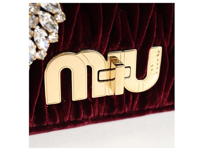 Miu Miu Matelasse Bijoux Shoulder Bag Velor Wine Red Gold - view 20