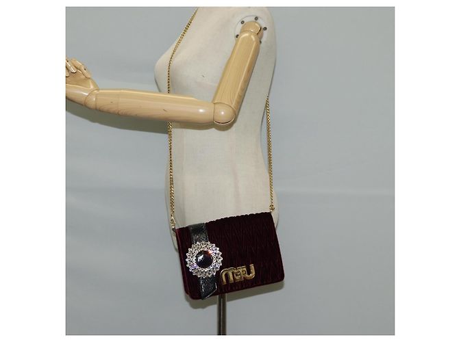 Miu Miu Matelasse Bijoux Shoulder Bag Velor Wine Red Gold - view 26