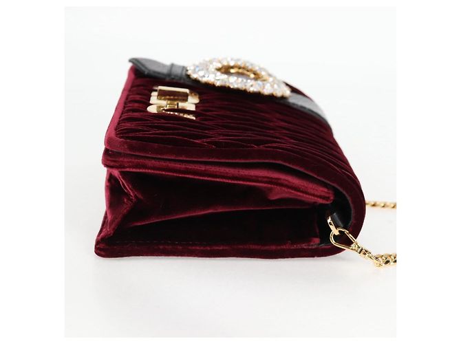 Miu Miu Matelasse Bijoux Shoulder Bag Velor Wine Red Gold - view 4