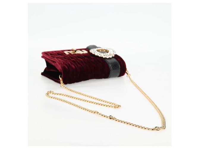 Miu Miu Matelasse Bijoux Shoulder Bag Velor Wine Red Gold - view 7