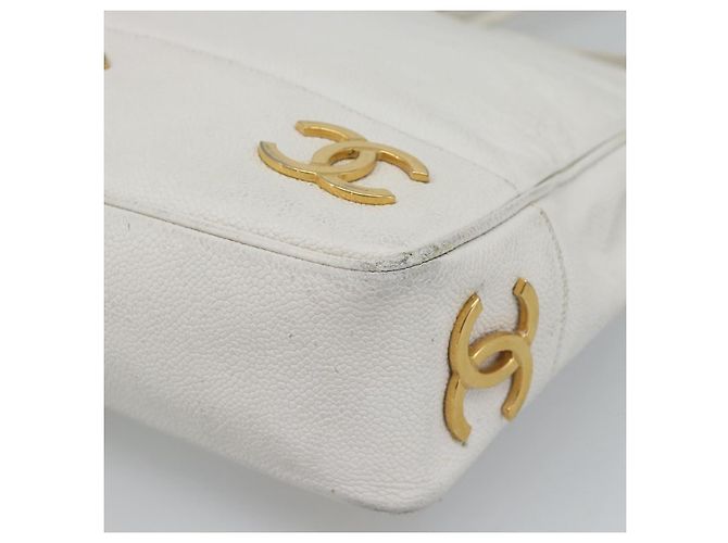 CHANEL Chain Shoulder Bag Calf Skin White Gold CC - vista 10