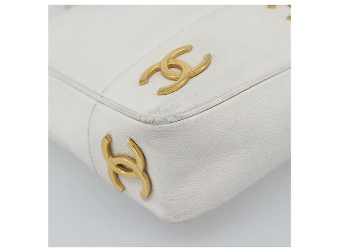 CHANEL Chain Shoulder Bag Calf Skin White Gold CC - vista 11
