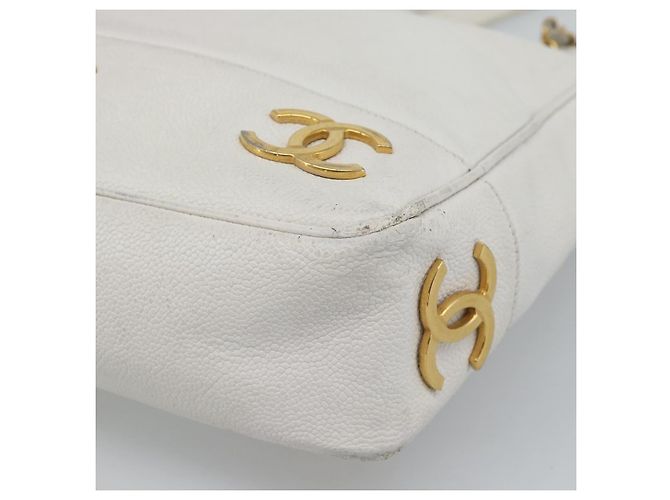 CHANEL Chain Shoulder Bag Calf Skin White Gold CC - vista 12