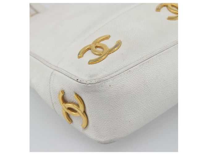 CHANEL Chain Shoulder Bag Calf Skin White Gold CC - vista 13