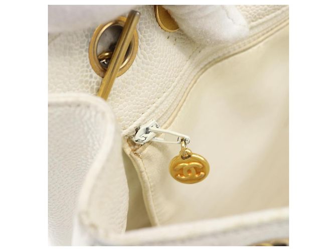 CHANEL Chain Shoulder Bag Calf Skin White Gold CC - vista 19