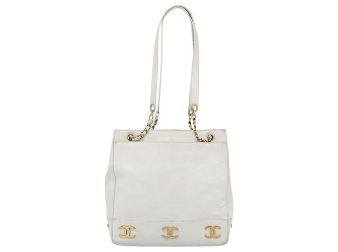 CHANEL Chain Shoulder Bag Calf Skin White Gold CC - vista 2