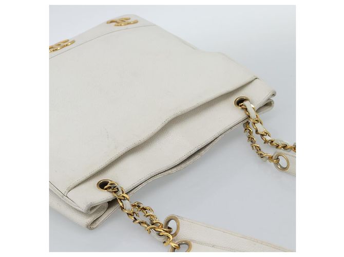 CHANEL Chain Shoulder Bag Calf Skin White Gold CC - vista 6