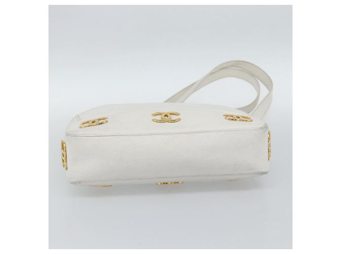 CHANEL Chain Shoulder Bag Calf Skin White Gold CC - vista 9