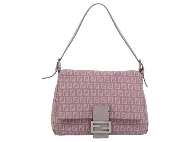 FENDI Zucchino Canvas Mamma Baguette Shoulder Bag Pink Silver - vista 13