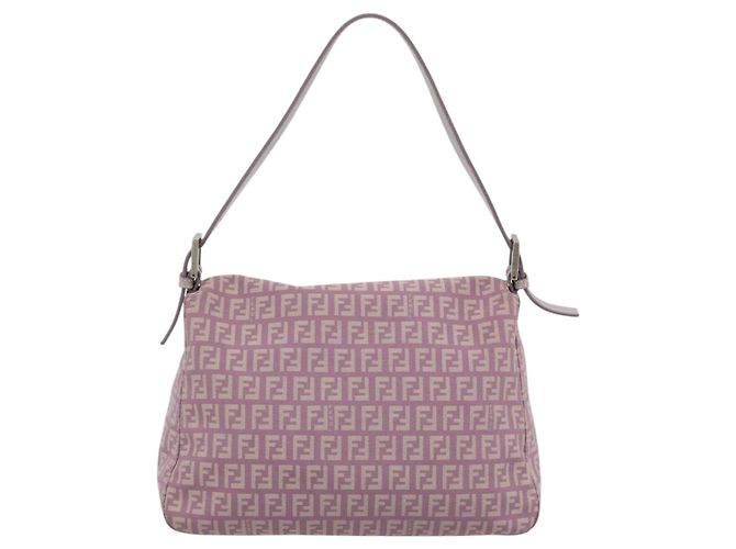 FENDI Zucchino Canvas Mamma Baguette Shoulder Bag Pink Silver - vista 2