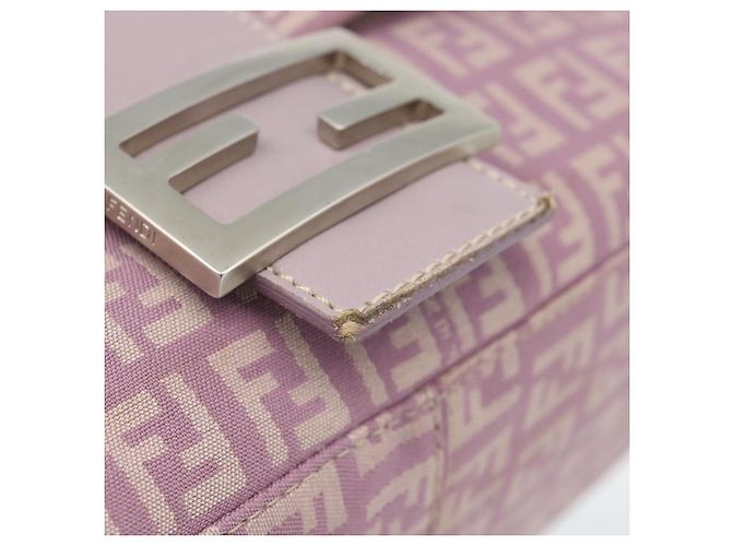 FENDI Zucchino Canvas Mamma Baguette Shoulder Bag Pink Silver - vista 21