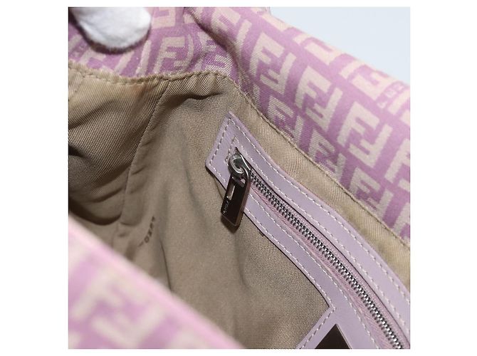 FENDI Zucchino Canvas Mamma Baguette Shoulder Bag Pink Silver - vista 25