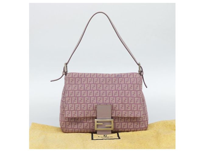 FENDI Zucchino Canvas Mamma Baguette Shoulder Bag Pink Silver - vista 27