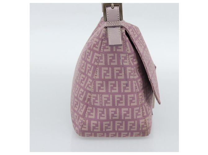 FENDI Zucchino Canvas Mamma Baguette Shoulder Bag Pink Silver - vista 3