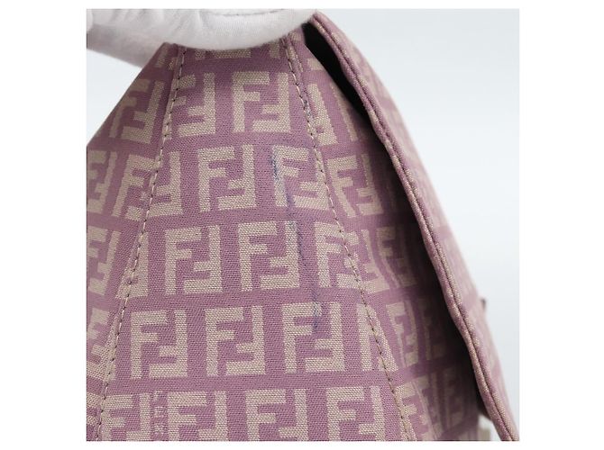 FENDI Zucchino Canvas Mamma Baguette Shoulder Bag Pink Silver - vista 4
