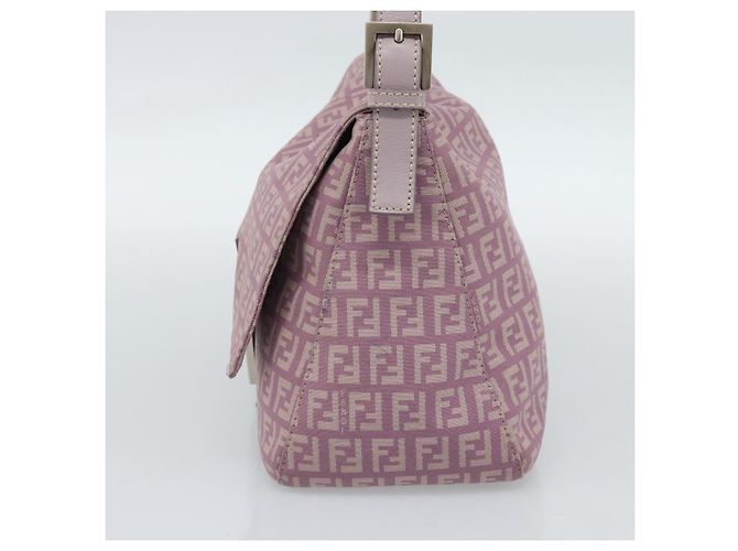 FENDI Zucchino Canvas Mamma Baguette Shoulder Bag Pink Silver - vista 6