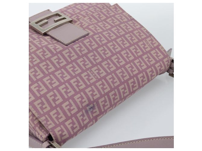 FENDI Zucchino Canvas Mamma Baguette Shoulder Bag Pink Silver - vista 8
