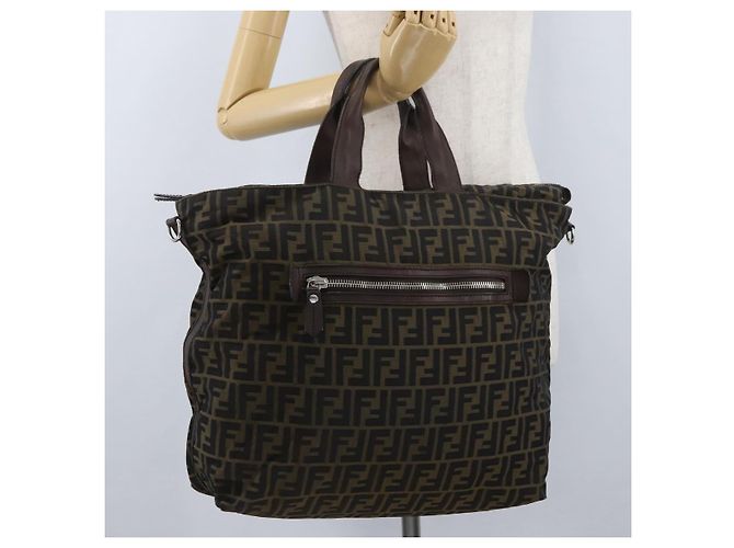FENDI Zucca Canvas Hand Bag Black Brown - vista 23