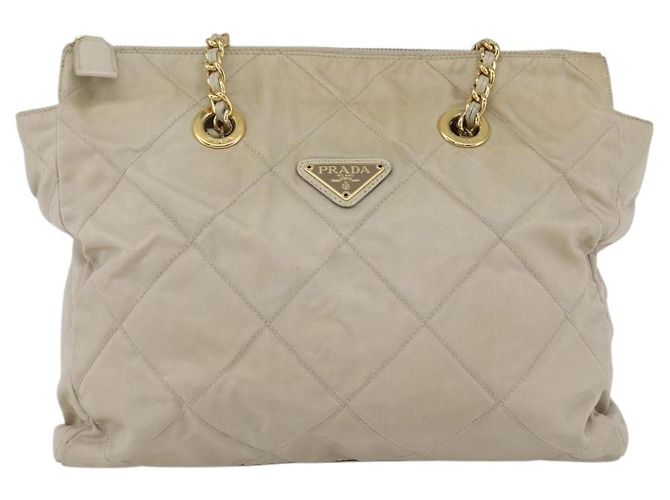 PRADA Chain Shoulder Bag Nylon Ivory Gold - vista 13