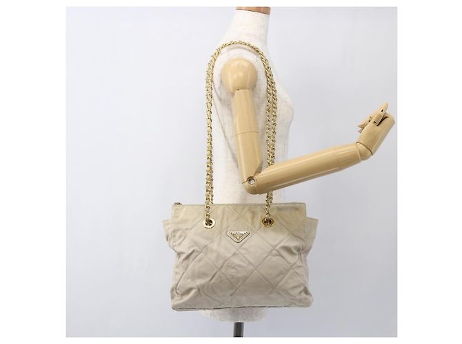 PRADA Chain Shoulder Bag Nylon Ivory Gold - vista 23