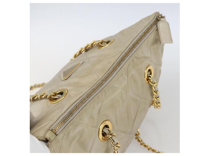 PRADA Chain Shoulder Bag Nylon Ivory Gold - vista 6