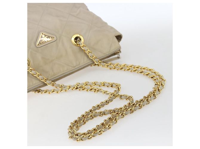 PRADA Chain Shoulder Bag Nylon Ivory Gold - vista 7