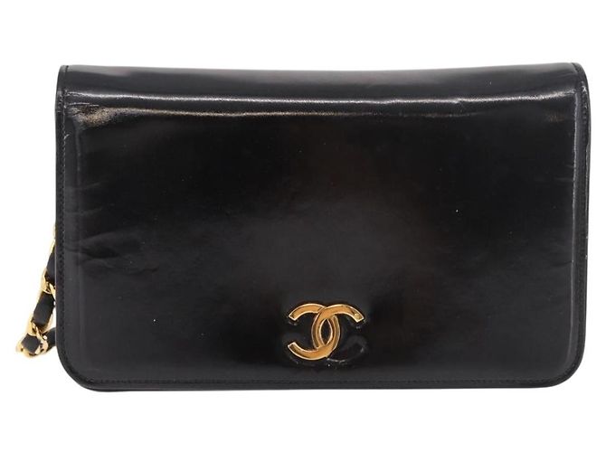 CHANEL Chain Shoulder Bag Patent Black Gold CC - vista 13