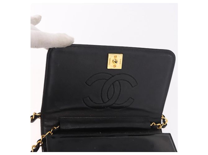 CHANEL Chain Shoulder Bag Patent Black Gold CC - vista 19