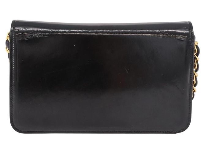 CHANEL Chain Shoulder Bag Patent Black Gold CC - vista 2