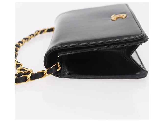 CHANEL Chain Shoulder Bag Patent Black Gold CC - vista 4