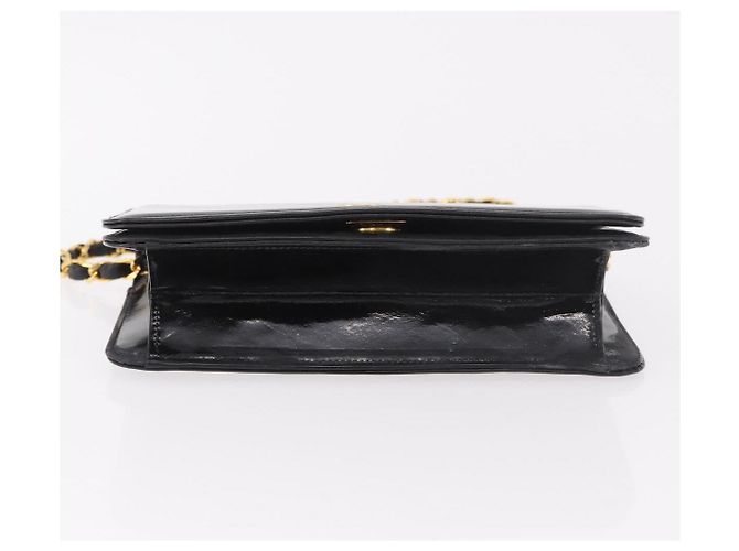 CHANEL Chain Shoulder Bag Patent Black Gold CC - vista 5