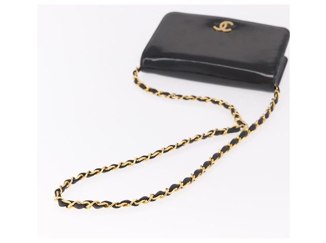 CHANEL Chain Shoulder Bag Patent Black Gold CC - vista 7