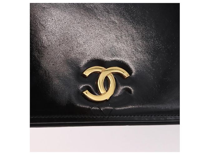 CHANEL Chain Shoulder Bag Patent Black Gold CC - vista 8