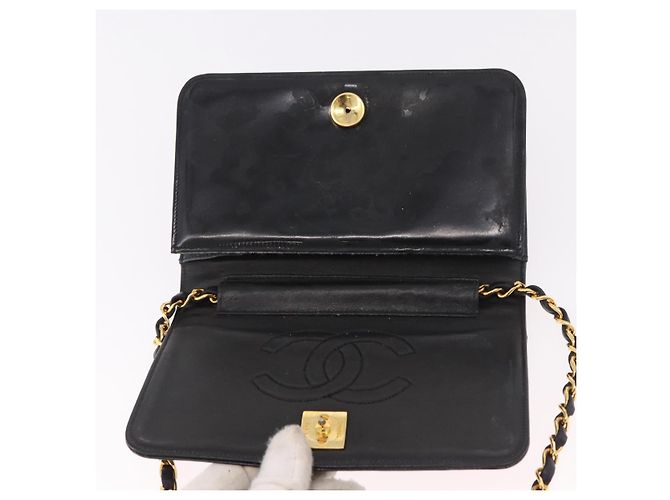 CHANEL Chain Shoulder Bag Patent Black Gold CC - vista 9