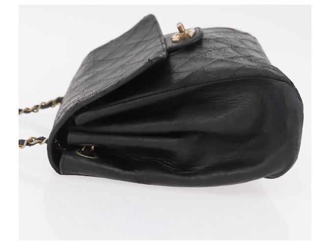 CHANEL Matelasse Chain Shoulder Bag Leather Black Gold CC - vista 4
