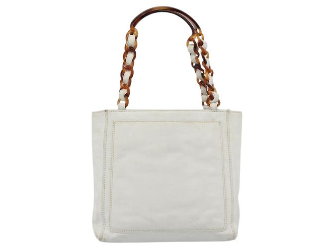 CHANEL Chain Hand Bag Leather White CC - vista 2