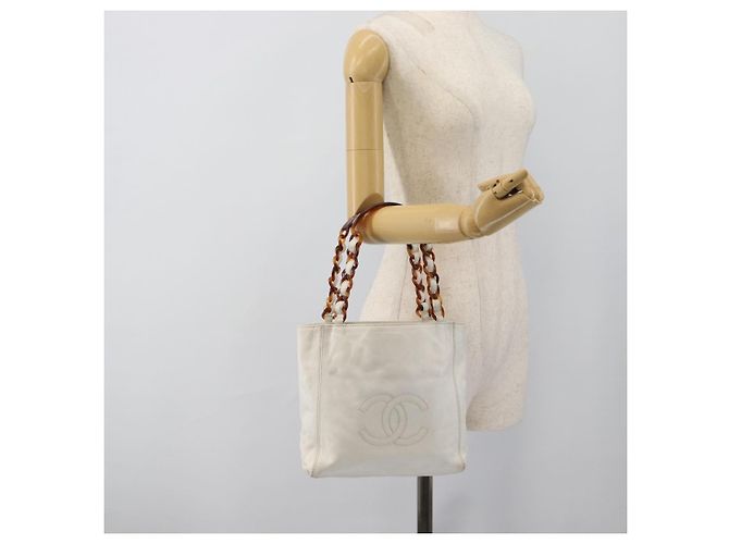 CHANEL Chain Hand Bag Leather White CC - vista 25