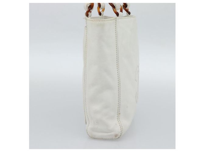 CHANEL Chain Hand Bag Leather White CC - vista 3
