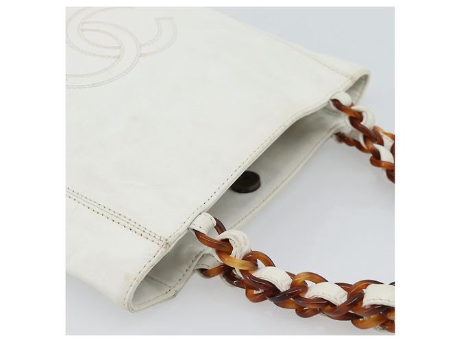 CHANEL Chain Hand Bag Leather White CC - vista 6