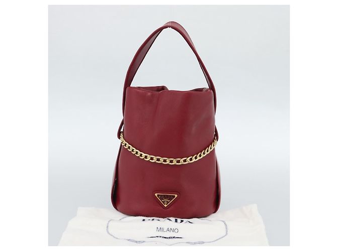 PRADA Petit Sack Hand Bag Leather Red Gold - vista 12